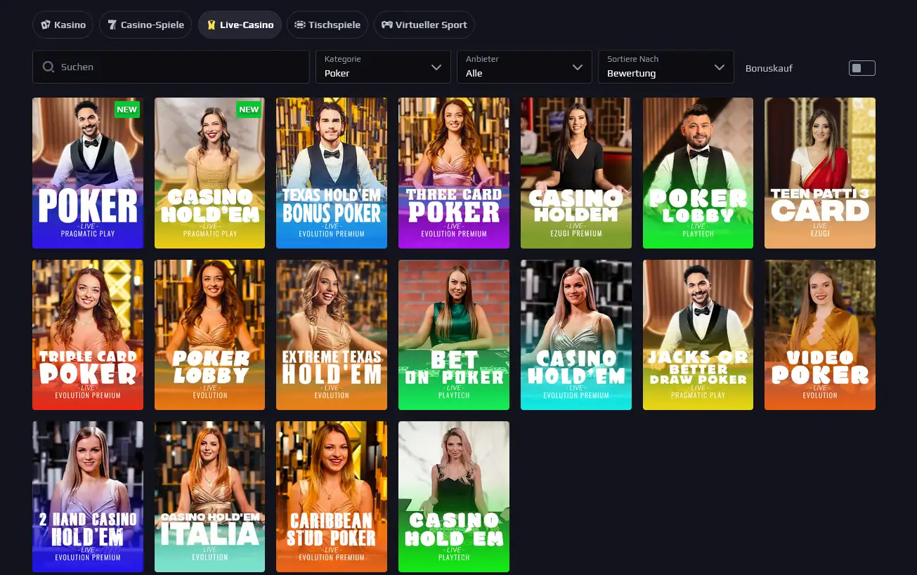 Heats Casino Live-Poker – Casino Hold'em und Three Card Poker