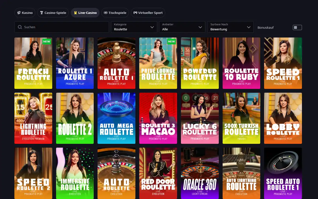 Heats Casino Live-Roulette – Lightning Roulette und Immersive Roulette von Evolution Gaming